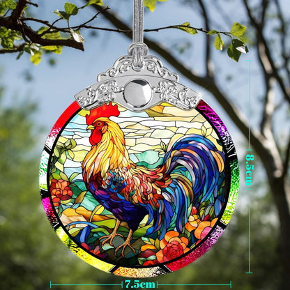 Glass Chicken Christmas Ornament, Semi Transparent Stained Glass Ornament, Colorful Festive Decor for Holidays and Gifts