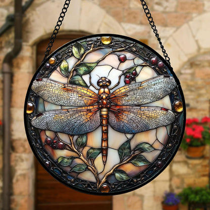 Stained Glass Window Hanging - Dragonfly Plant Suncatcher Ready to Hang Window Doors Home Decoration, Christmas, Mother's Day Birthday Gifts for Women, Men, and Mom 7.8x7.8 in
