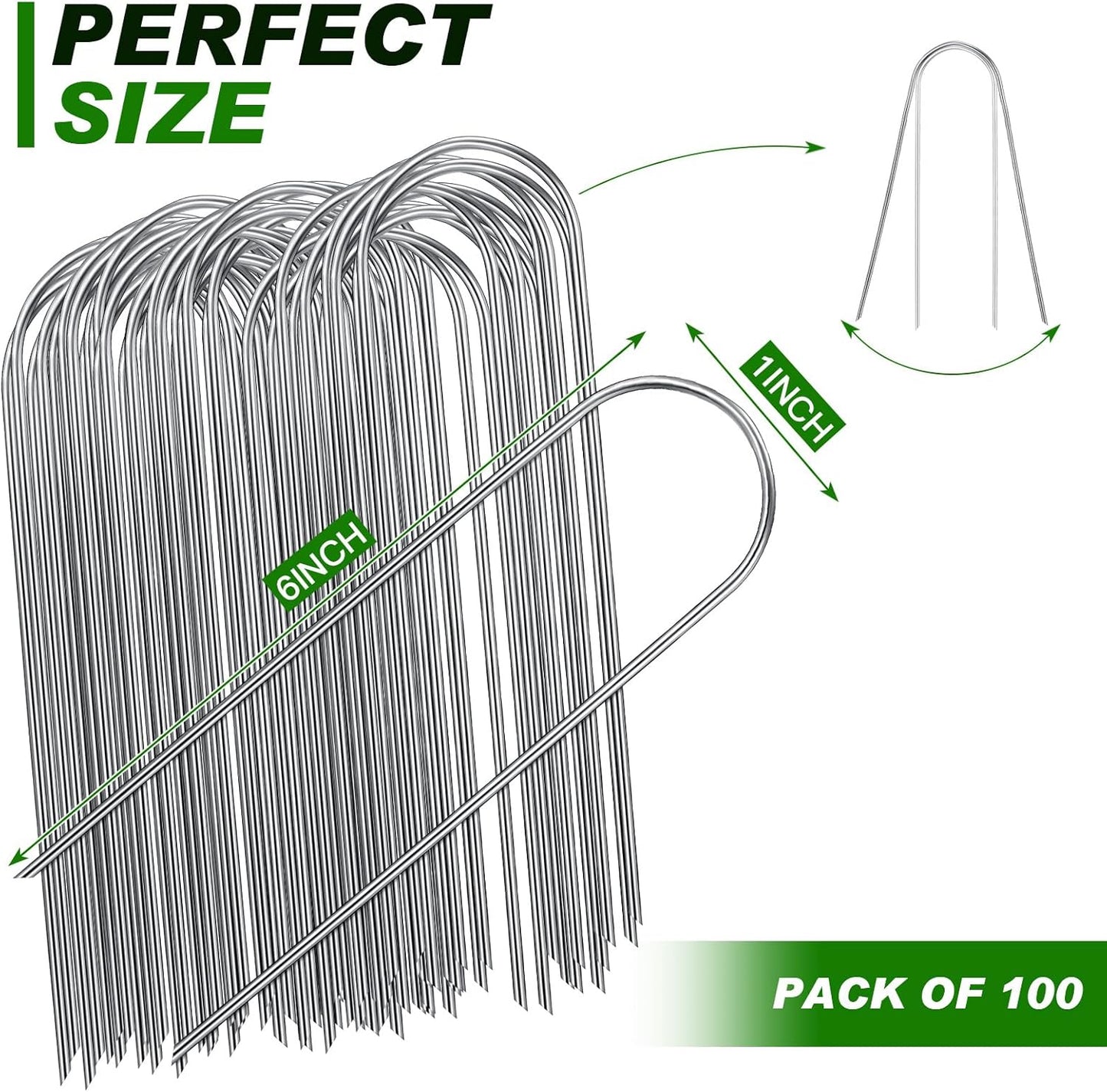 Tandefio 100 Packs Drip Irrigation Tubing Stakes 6 Inch Garden Pins Landscape Staples Securing Pegs Galvanized Lawn Yard U Pegs for Hose, Chicken Wire, Weed Barrier Fabric, Dog Fence