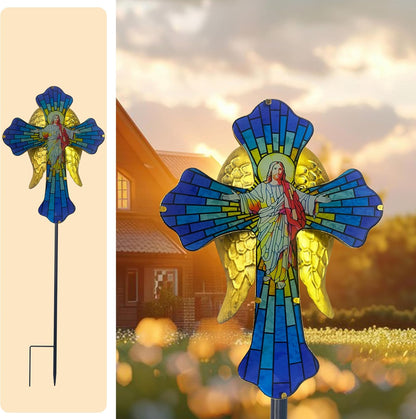 WAIU Solar Cross Garden Light,Grave Decorations,Golden Angel Wings,for Remembrance Gifts,Christmas Yard Decor Outdoor