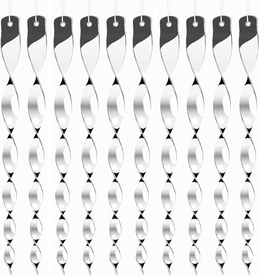 Hausse 10 Pack Bird Deterrents for Outside, Bird Repellent Hanging Silver Plastic Reflectors Scare Rods, Garden Decorative Reflective Scare Birds Away, Like Woodpeckers, Pigeons and Geese