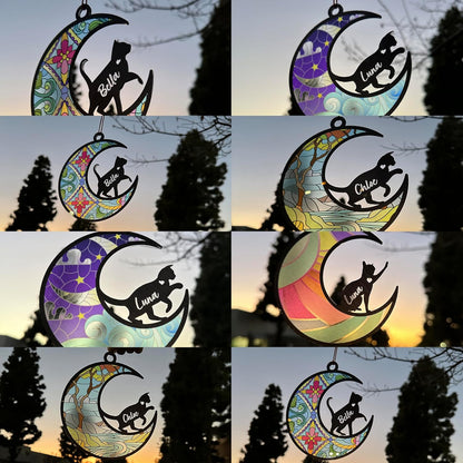 GIFTBYGIFTY Cat Memorial Suncatcher Ornaments, Personalized with Name and Breed, Loss of Pet Sympathy Gift for Cat Lovers, 3.5in Stained Glass Look Acrylic Ornament