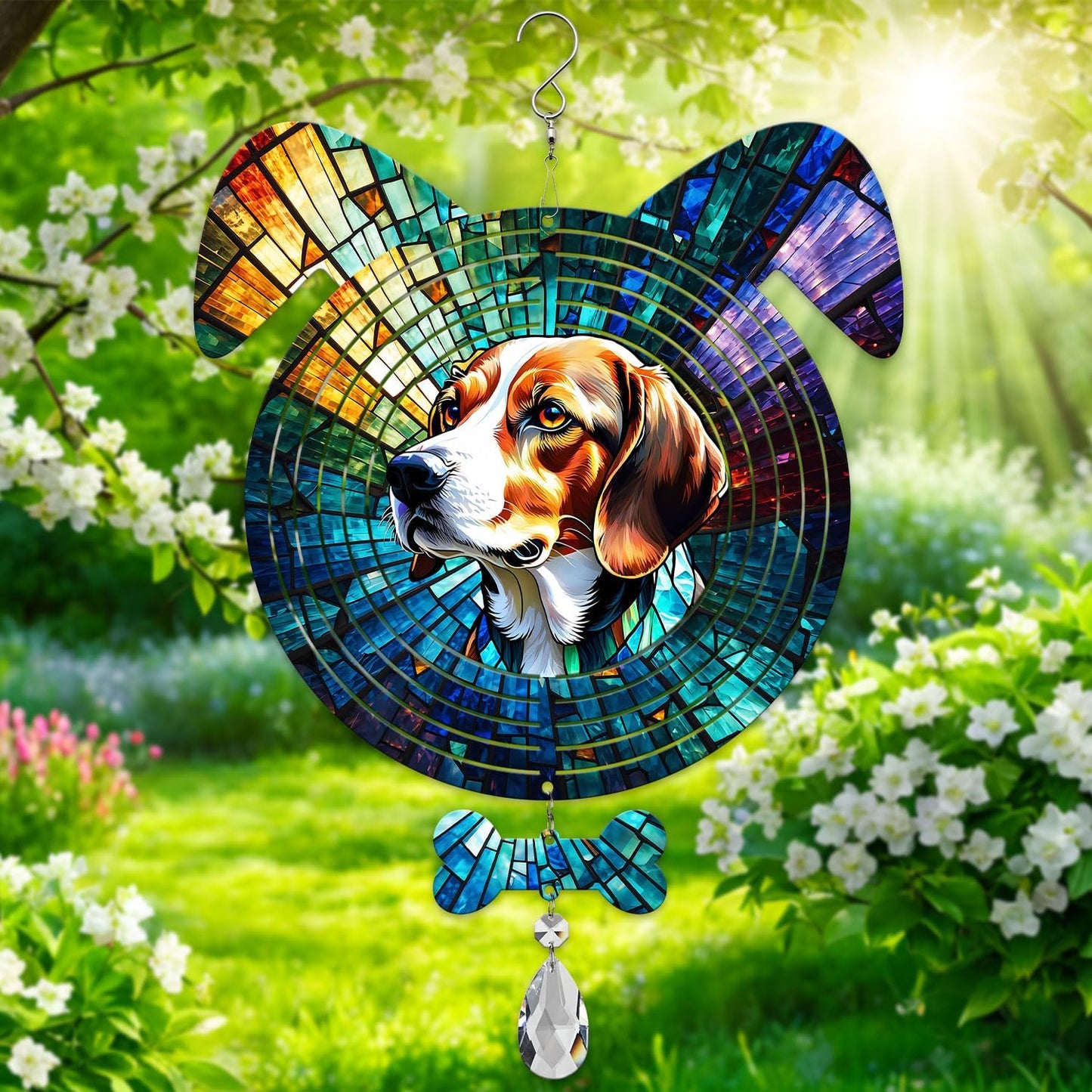 Beagle Dog Ears Wind Spinner, Beagle Wind Spinner Hanging for Yard and Garden
