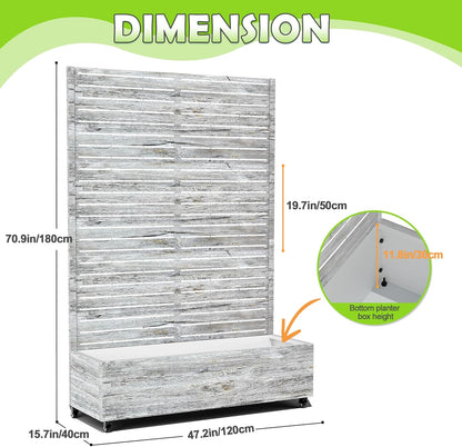 15.7"×70.9"×47.2" Metal Raised Garden Bed with Trellis and Wheels - Tall Trellis Planter Box for Climbing Plants, Vegetables & Vines - Outdoor Privacy Planters for Patio (White Oak Grain)