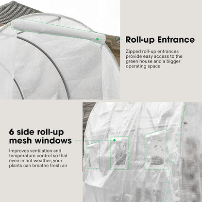 VIVOSUN 10x7x7 Ft. Large Walk in Greenhouse, Greenhouse Tunnel, Garden Plant Hot House with White PE Cover, Roll-up Zipper Door and Window for Outdoor, White