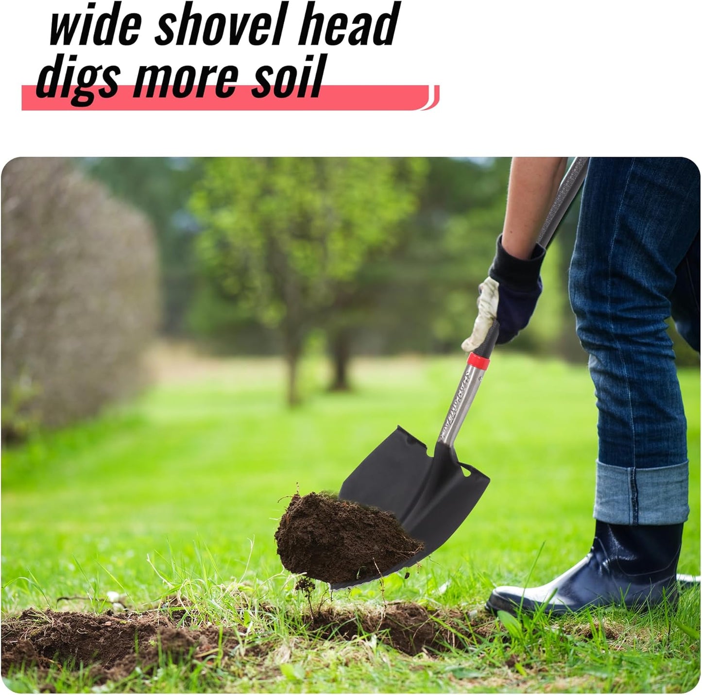 SHARK ATTACK Heavy Duty Garden Shovel 43.3 inch with D-Grip Handle, 6.3'' Serrated Steel Blade for Digging and Landscaping, Beach Shovel, Car Snow Shovel