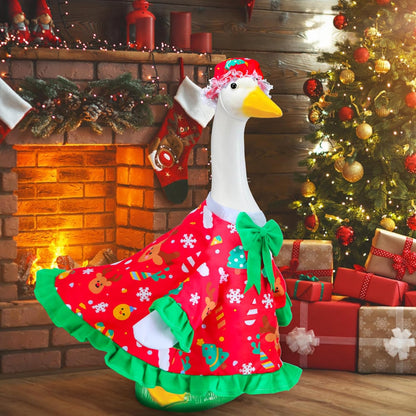 Christmas Goose Outfit for Porch Goose 23" Cement Statue Clothing- Christmas Outdoor Decoration for Patio Yard Lawn