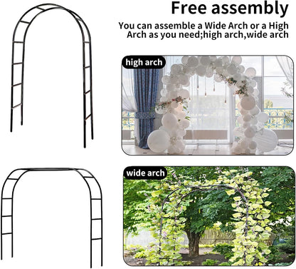 RUBFAC 94" Metal Garden Arch Trellis for Climbing Plants Outdoor, Garden Arbors and Arches, Wedding Arch Frame Archway for Balloons Pumpkin Vines Halloween Christmas Party Decoration, Black