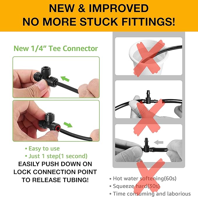 20 Pack Quick-Connect 1/4" Drip Irrigation Tee Connectors, New Coupling Fittings for 1/4 Inch Irrigation Tubing, Drip Kit (Coupling - 20 Pack)
