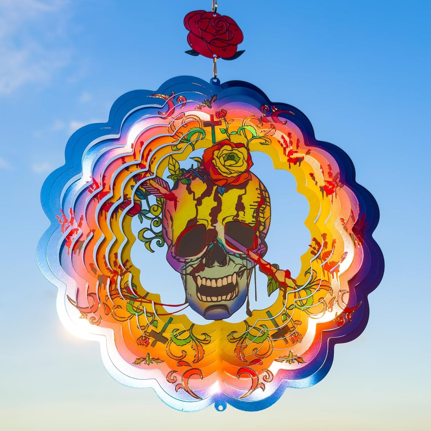 Halloween Wind Spinners Outdoor, 3D Skull Butterfly Wind Spinner 14x12 inches, Kinetic, Stainless Steel Metal, Halloween Decorations Outdoor, Yard Decor, Gift