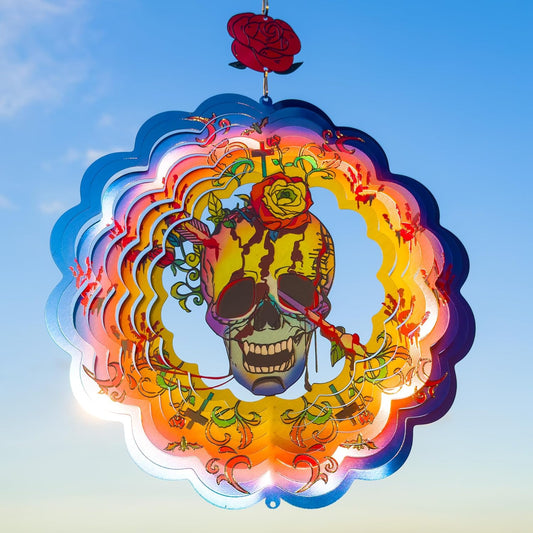 Halloween Wind Spinners Outdoor, 3D Skull Butterfly Wind Spinner 14x12 inches, Kinetic, Stainless Steel Metal, Halloween Decorations Outdoor, Yard Decor, Gift