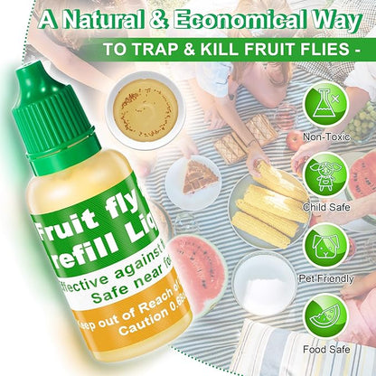 Qualirey 6 Pack Fruit Fly Trap Refill Liquid, 0.68oz Per Bottle Liquid Fruit Fly Traps for Indoors, Non Toxic Bait Safe Near Pets, Food and Kids, Lure Refill for Home Kitchen