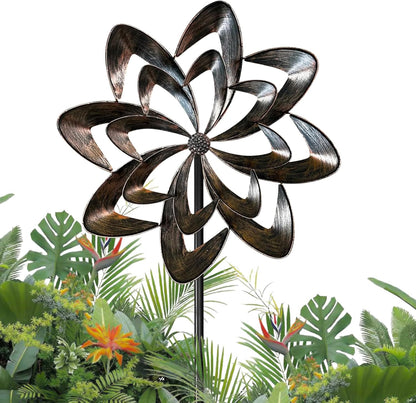 GUAGUA Classical Metal Wind Spinner Outdoor, 360 Degrees Swivel Wind Spinners for Yard and Garden, 74 in Wind Sculptures Willow Leaves Patio Decor (Bronze)