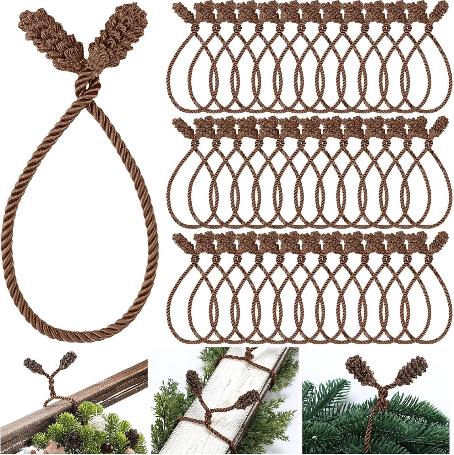 Shappy 36 Pieces Christmas Garland Banister Ties Christmas Decorative Reusable and Flexible Twist Ties for Garland, Banister Home Decoration (Brown)