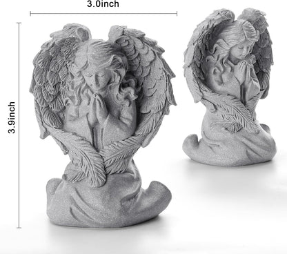 INLOMEM Praying Angel Figurine, Sculpted Hand-Painted Figurine, Angel Wings Statue for Home Decor or Garden, First Communion Gifts for Girls, Religious Gifts for Women (Gray)
