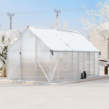 8'X16' Aluminum-Framed Polycarbonate Greenhouse, Heavy Duty Polycarbonate Greenhouse with Quick Setup Structure and Roof Vent, Large Enhanced Aluminum Greenhouses Kit for Outdoors