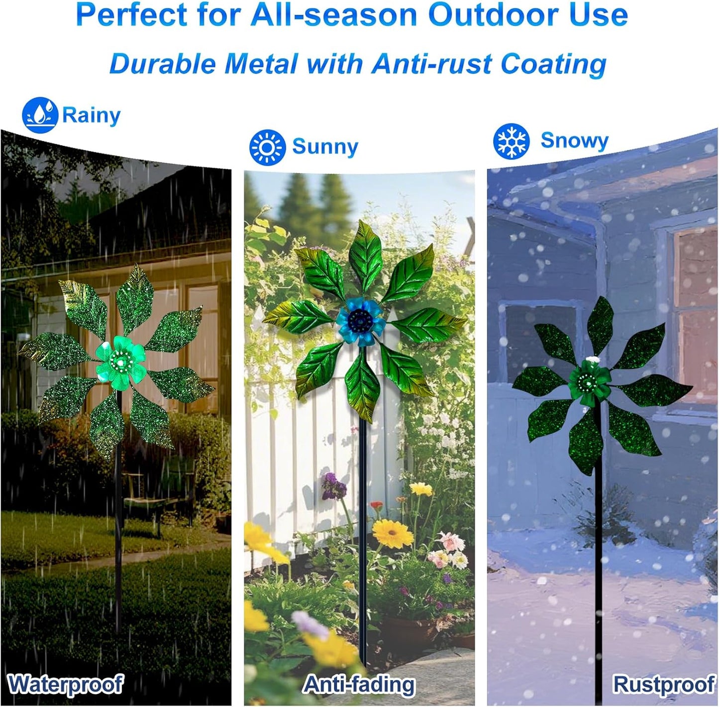 Glow-in-Dark Metal Wind Spinner for Yard and Garden, Outdoor Luminous Wind Spinners Yard Art Garden Decor (13.4" W x 47" H) Blue
