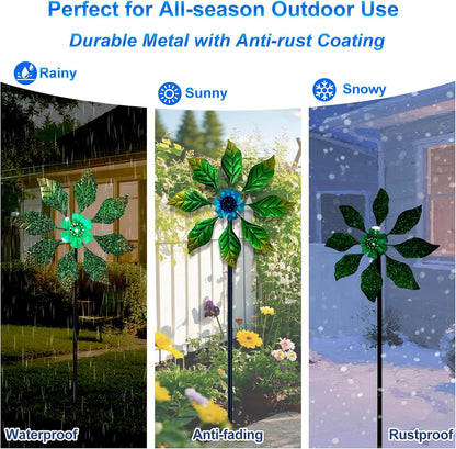 Glow-in-Dark Metal Wind Spinner for Yard and Garden, Outdoor Luminous Wind Spinners Yard Art Garden Decor (13.4" W x 47" H) Blue