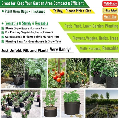 5-Pack 10 Gallon Plant Grow Bags (16x12 inch) Thickened Garden Bag Fabric Plant Pots for Tomato,Potato Planters,Herbs Veggies Planter Bag,Garden Pot,Flower Pot,Barrel Planter,Plant Container W/ Gloves