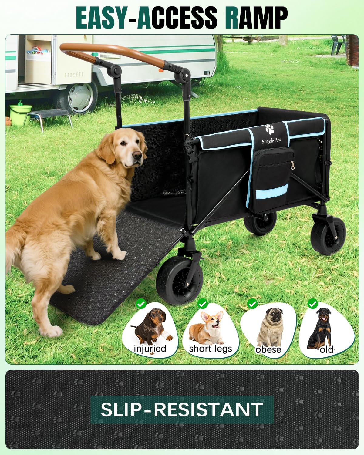 Snagle Paw Extra Large Dog Stroller,Wagon Cart for Medium Large Dogs up to 200lbs | All Terrain Foldable Pet Stroller with Ramp & Tailgate (Extra Space), Adjustable Handle & One-Step Brake