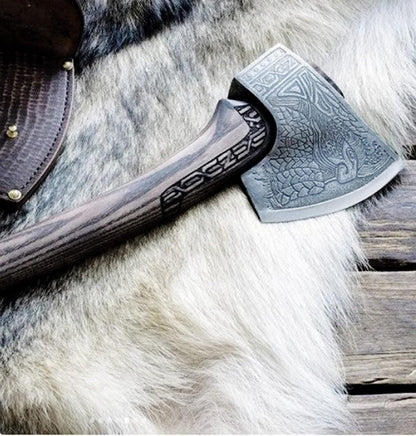 SHINY CRAFTS® Handcrafted Viking Axe – Nordic Engraved Blade with Wooden Handle Unique Gift for Men, Collectors, and Fantasy Enthusiasts (VBA-09)
