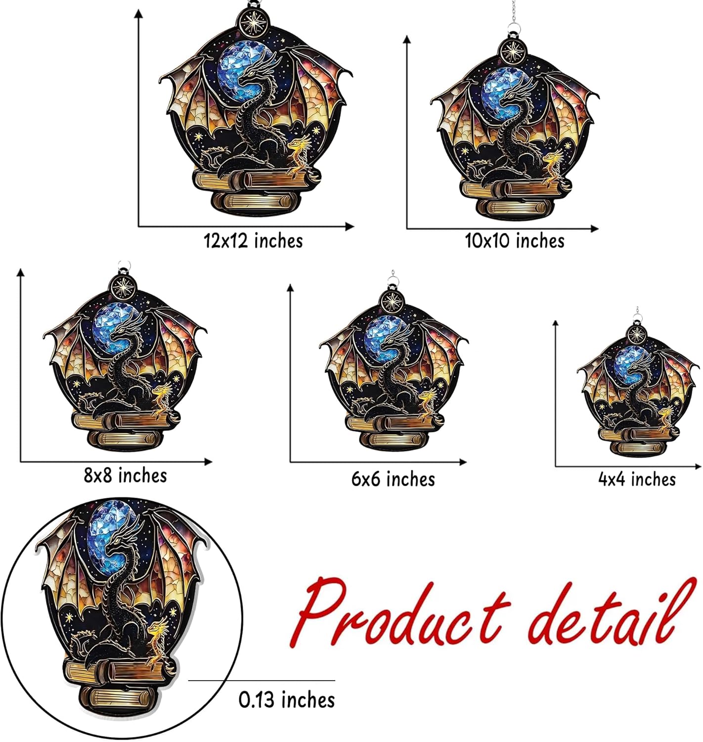Dragon and Book Acrylic Suncatcher Stained Glass Effect Bookworm Window Car Hanging Christmas Ornament Indoor Outdoor Decor Garden Bookish Sun Catcher Book Lover for Women Mom Grandma