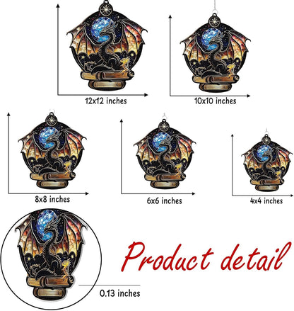 Dragon and Book Acrylic Suncatcher Stained Glass Effect Bookworm Window Car Hanging Christmas Ornament Indoor Outdoor Decor Garden Bookish Sun Catcher Book Lover for Women Mom Grandma