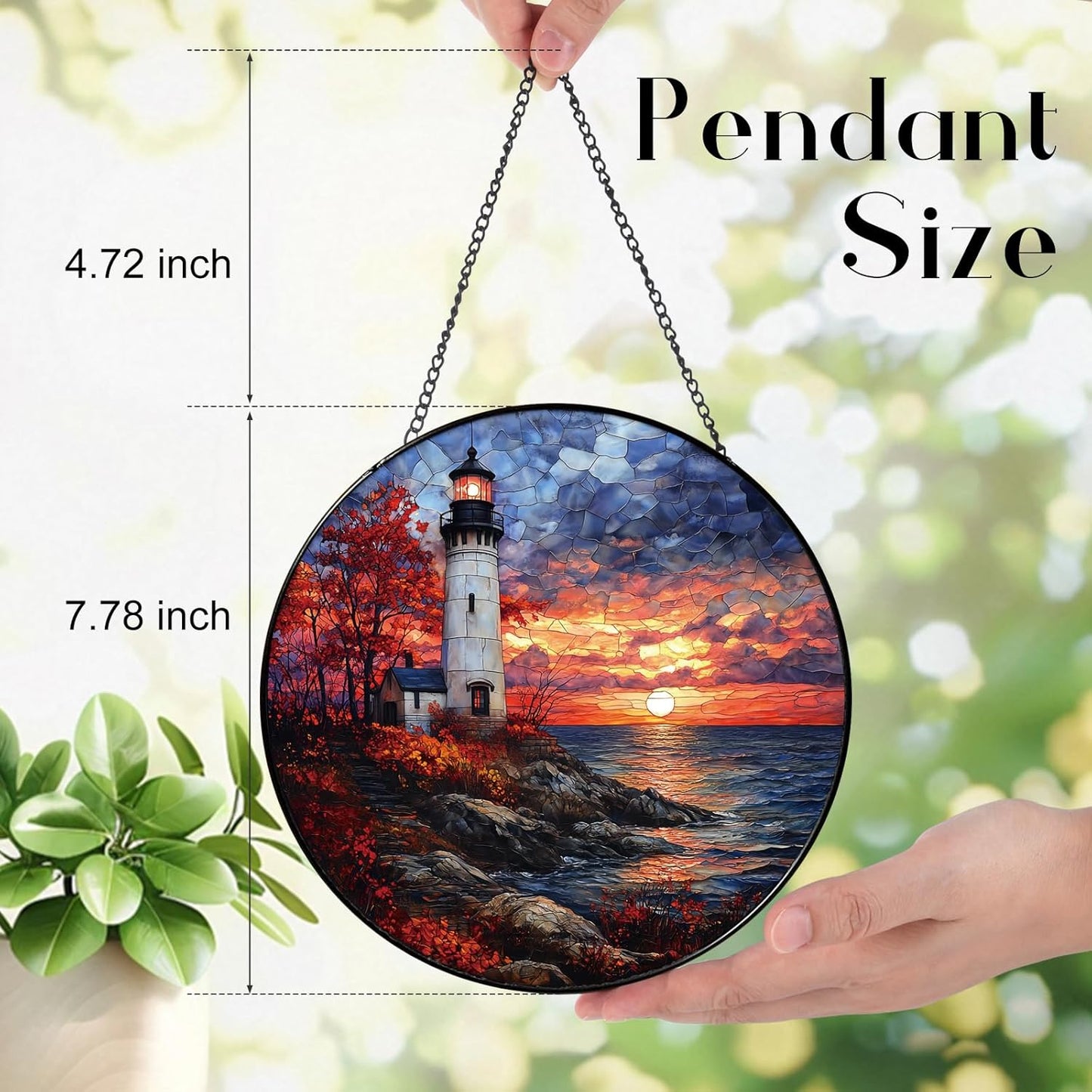 Coastal Lighthouse in Autumn Suncatcher -7.9 in Stained Glass Window Hanging Sun Catcher Garden Decor
