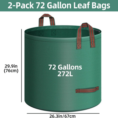 2-Pack 72 Gallons Leaf Bags, Reusable Yard Waste Bags, Heavy Duty Upright Lawn Bags with 4 Handles for Garden Leaves and Waste Collection, Lightweight Portable Yard Trash Bag