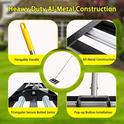 17"x10"Lawn Leveling Rake with Aluminum Rollers, Stainless Steel Yard Lawn Leveler Tool with Adjustable Long Handle, Yard Leveling Rake Suit, Levelawn Tool for Soil, Grass, Golf Course, Garden, Farm