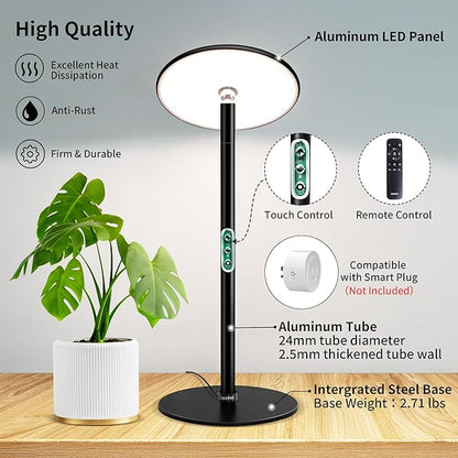 chiphy Desk Grow Lights for Indoor Plants, Full Spectrum LED Plant Light, 40W Aluminum Tabletop Grow Lamp, Automatic Timer 4H/8H/12H, 16''-30'' Height Adjustable, Remote for Large Small Plants