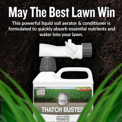 Turf Titan Thatch Buster Lawn Aerator & Grass Dethatcher (1 Gallon) – All-Natural Liquid Soil Loosener & Conditioner for Green Grass – Healthy Soil in 45 Days – Covers Up to 32,000 Sq Ft