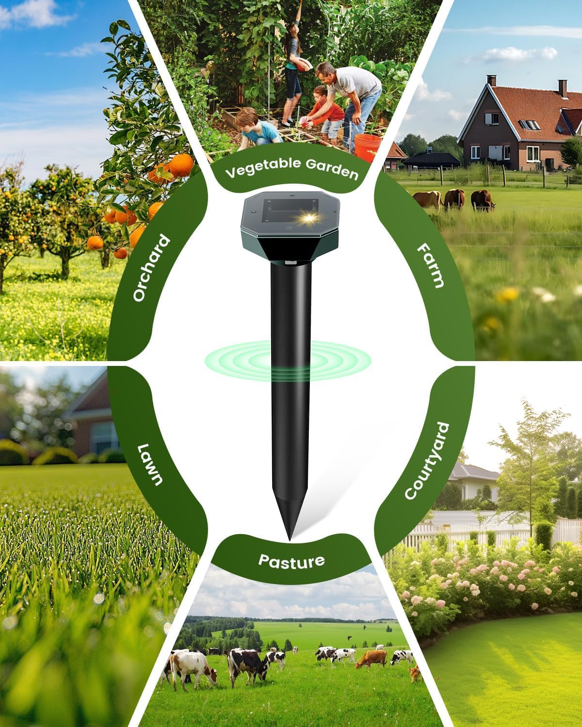 Snake & Mole & Rabbit & Skunk Repellent Solar Powered, 2025 Upgraded Ultrasonic Deterrent, IP65 Waterproof, Gopher Groundhog Chipmunk Raccoon and Vole Repellent & Deterrent for Lawn & Garden, 10 Pack