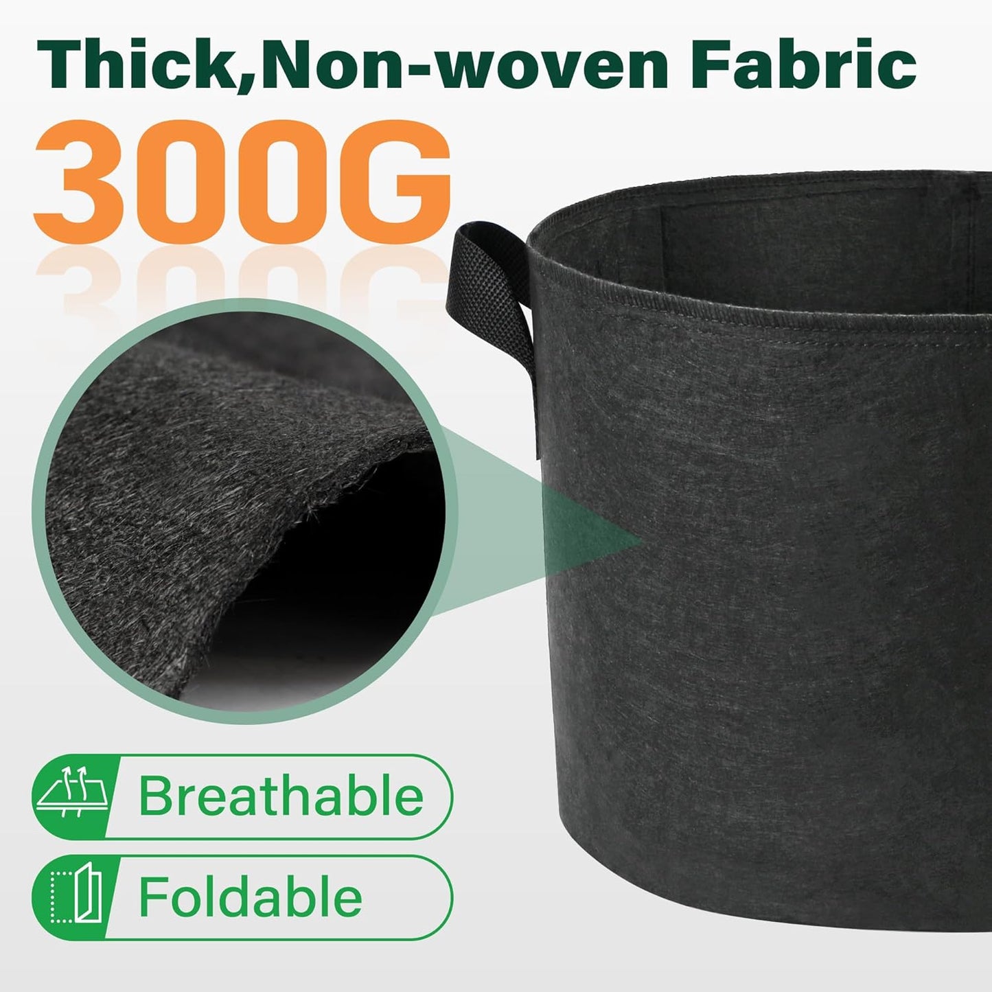LotFancy 5 Pack 5 Gallon Grow Bags, Thickened Nonwoven Fabric Pots with Reinforced Handles, Heavy Duty 300G Aeration Planter Bags for Vegetables Flowers Fruits, Black