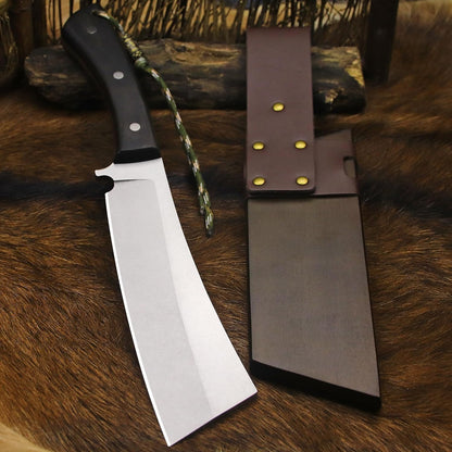 BA-KOR (Pioneer ) (14.6") DC53 steel 6mm thickened full Tang fixed knife+ Wooden sheath &(5.9IN) Cerium Igniter, suitable for outdoor hunting, cutting, chopping, camping, obstacle removal, exploration, fishing, EDC, BBQ (Sanding finish version)