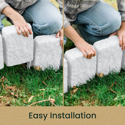Beuta Landscape Edging | Garden Edging Border | Faux Stone Block XL for Lawn Edging, Flower Beds & Yard Edging – 1 Pack | Each Section Has 6 Blocks 48" L x 4" W x 9.5" H | 3 Spikes | Limewash
