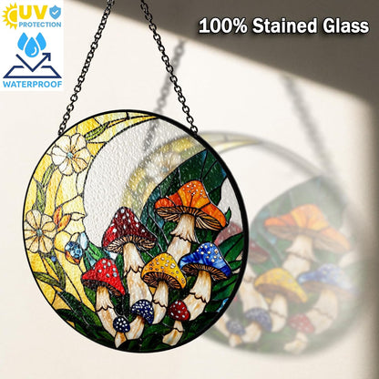 7.8" Mushrooms Stained Glass, Suncatcher for Window Hanging, Suncatcher Art Decor for Home Garden Housewarming, Natural Scenery Gift for Mom, Grandma, Women, Friends, Couples ART-12E-SG8