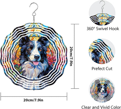 Border Collie Wind Spinner Pet Dog Memorial Gifts 3D Aluminum Metal Kinetic Hanging Wind Sculpture Spinners for Yard and Garden Indoor Outdoor Window Garden Decoration 8 Inch (Border Collie 1)