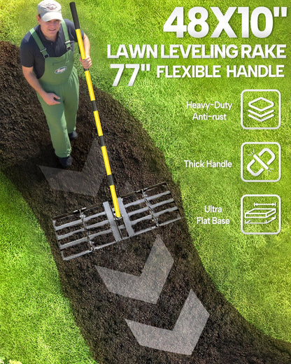 Joyhalo Lawn Leveling Rake, 30 Inch Yard Lawn Leveling for Soil with 78" Adjustable Steel Handle, Heavy Duty Effort Saving Landscape Lawn Leveler for Yard Garden Golf Course Soil Sand Dirt Grass