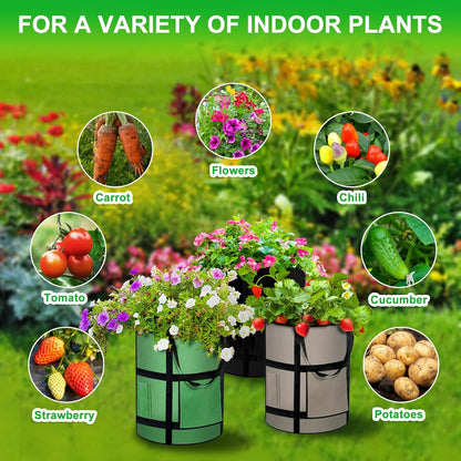 10 Gallon Potato Grow Bags with Viewing Window, 300G Nonwoven Garden Planting Pots, Heavy-Duty Surround Handles for Gardening Supplies (6Pack Grow Bags)