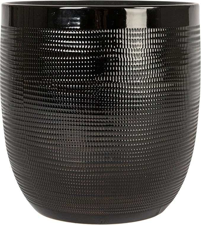 Creative Co-Op Coastal Embossed Textured Stoneware Planter, Black