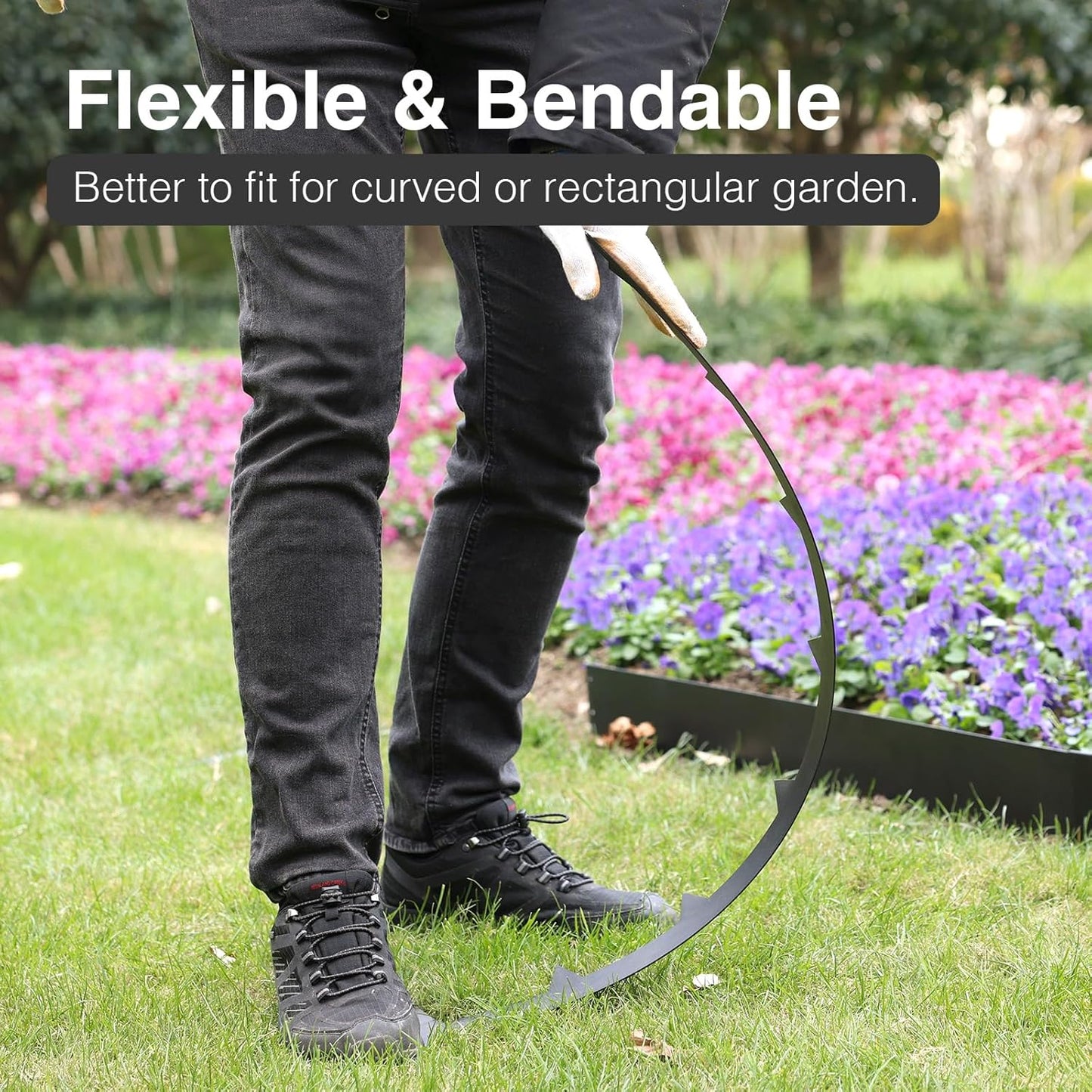 10-Pack Galvanized Steel Landscape Lawn Edging - 4.5 inch Height Black Powder Coated Bendable Metal Strips - Hammer-in Edge Border - Yard Pathway Divider 40 inch Each(33Ft Total), #LYLB45BK-US