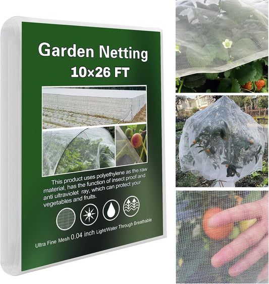 Garden Netting for Raised Bed 10'x 26', Mesh Netting Plant Covers, Bird Netting for Garden Protection, Plant Net Barrier, Screen for Row Cover, Vegetables, Fruits, Flowers