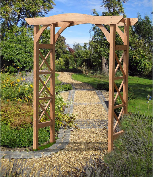 Maykoosh Asian Aesthetics Arbor, 60" W x 79.53" H, Rectangular Wooden Garden Arbor with Traditional Lattice Pattern - Brown
