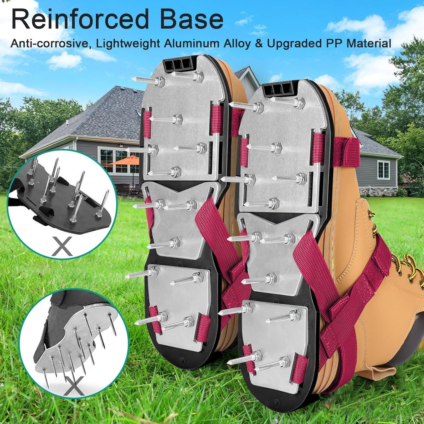 Lawn Aerator Shoes for Grass - Pre-Assembled Grass Aerator Shoes for Lawn - Soil Yard Aerator Tool for Aerating Patio Garden, Red