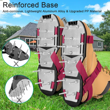 Lawn Aerator Shoes for Grass - Pre-Assembled Grass Aerator Shoes for Lawn - Soil Yard Aerator Tool for Aerating Patio Garden, Red