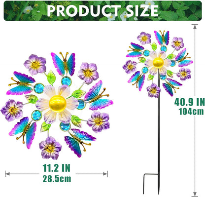 Solar Wind Spinners Outdoors for Yard and Garden - 40 Inch Metal Wind Sculpture, Outdoor Kinetic Windmill with Multi-Color Led Lights for Patio, Lawn & Garden Decoration (Butterfly)