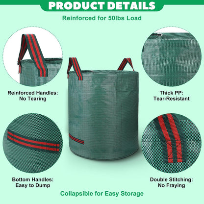 Reusable Yard Waste & Lawn and Leaf Bags with Gloves Pack - 72 & 32 Gallon Heavy Duty Lawn Trash Bags, Multi-Purpose: Garden Debris, Leaf Collection & Tool Storage, Collapsible for Easy Storage