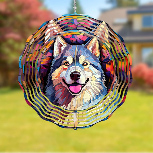 Alaskan Malamute Dog Wind Spinners Outdoor Dog Memorial Gifts, 3D Metal Kinetic Hanging Garden Wind Spinner, Spinner Decor, Wind Sculptures for Outdoor & Indoor, Window, Yard Decor (Alaskan)