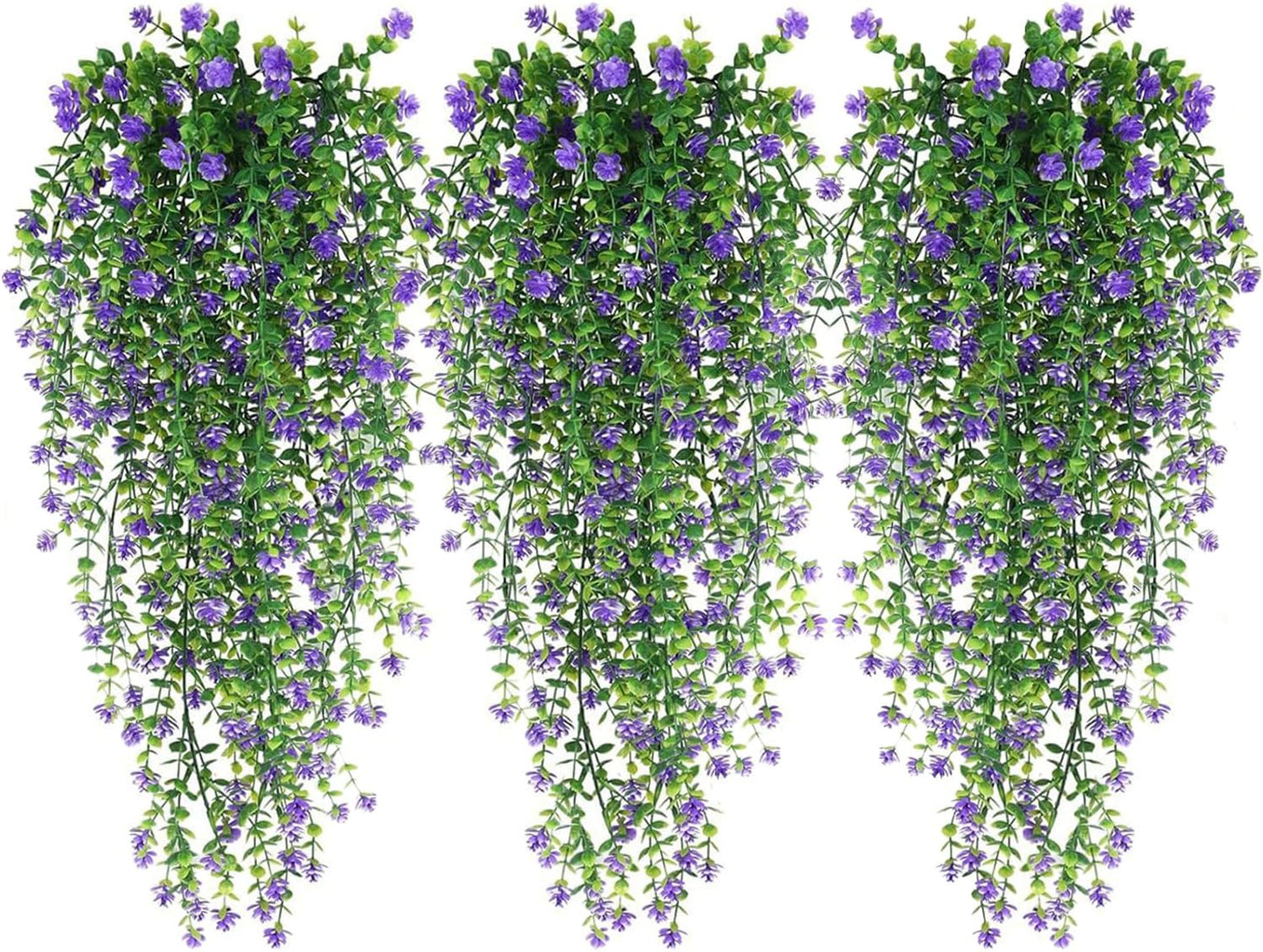WEISPARK Artificial Hanging Flowers, 9pcs Fake Eucalyptus Vine Faux Flower Greenery Garland Plastic Plants for Indoor Outdoor Wall Garden Wedding Home Party Decor (9pcs Purple)